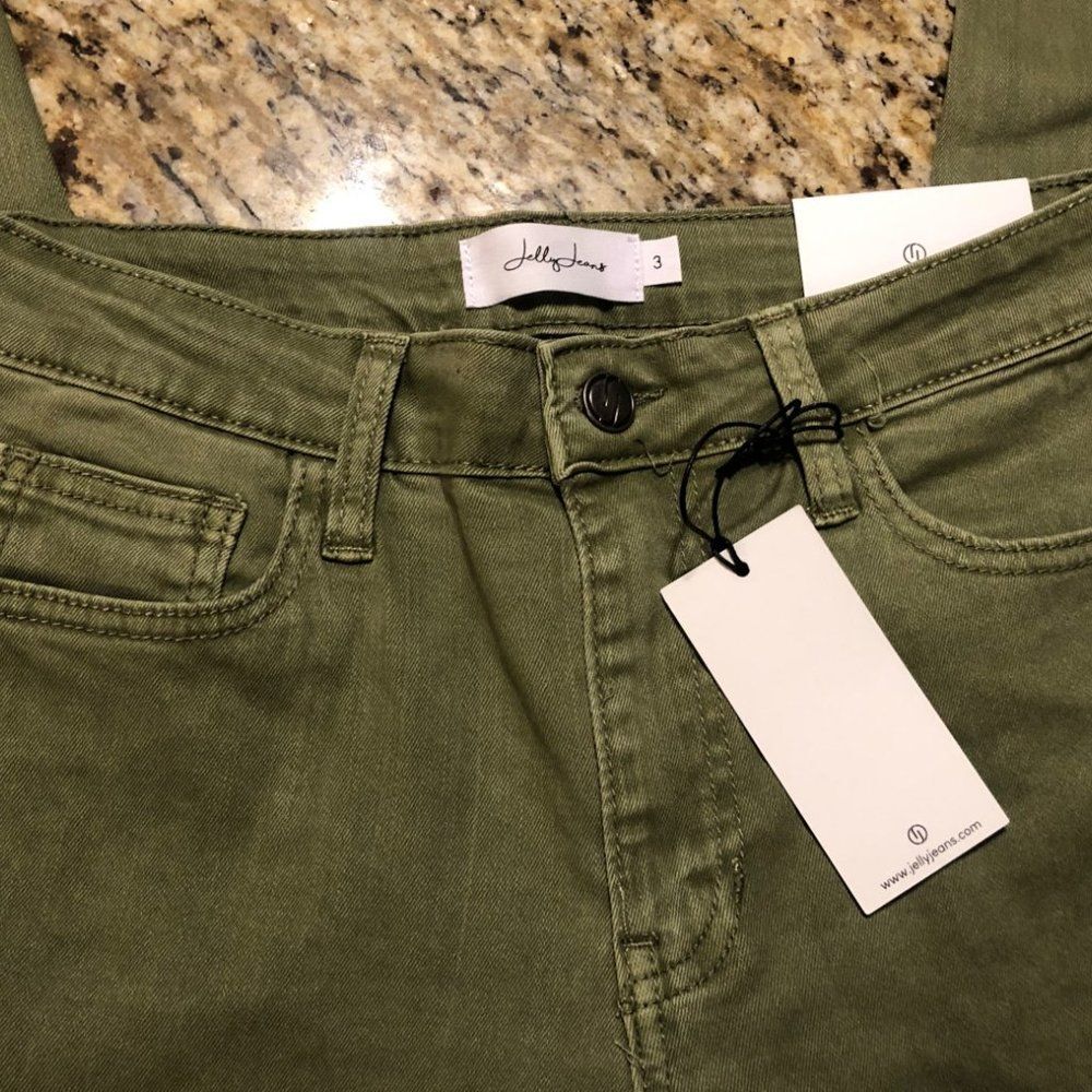Jelly Jeans The Rachel Mid Rise Olive Knee Slit Skinny Jean (2) 5183 NWT Bout - Picture 3 of 6
